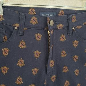 Charter Club Lexington Straight women US 10 cotton blend navy pants crest print